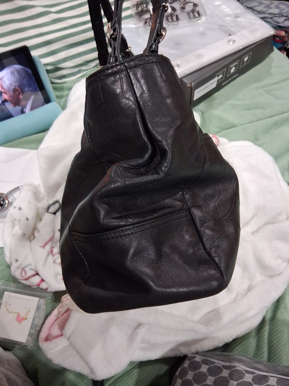 Coach Black Leather Quilted Shoulder Tote with Silver Hardware - Picture 6 of 9
